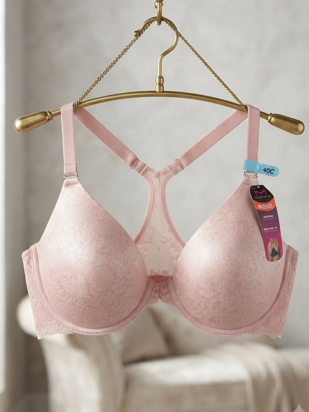 Maidenform Light Pink Lace Racerback T-Shirt Bra